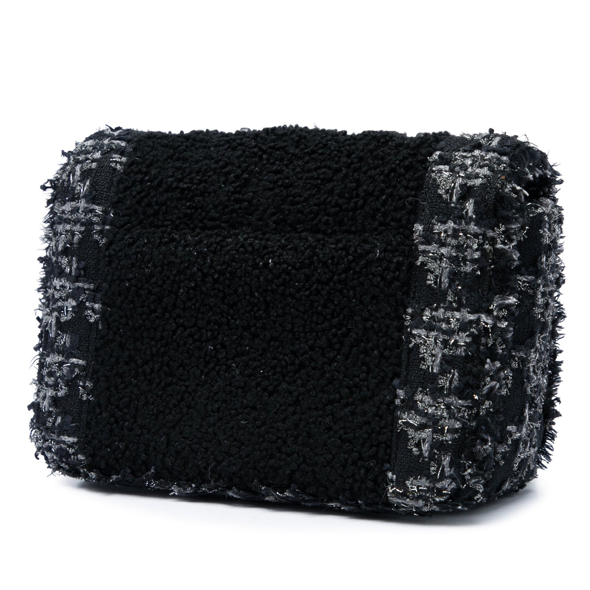 Chanel Medium CC Shearling and Tweed Chain Flap — Black