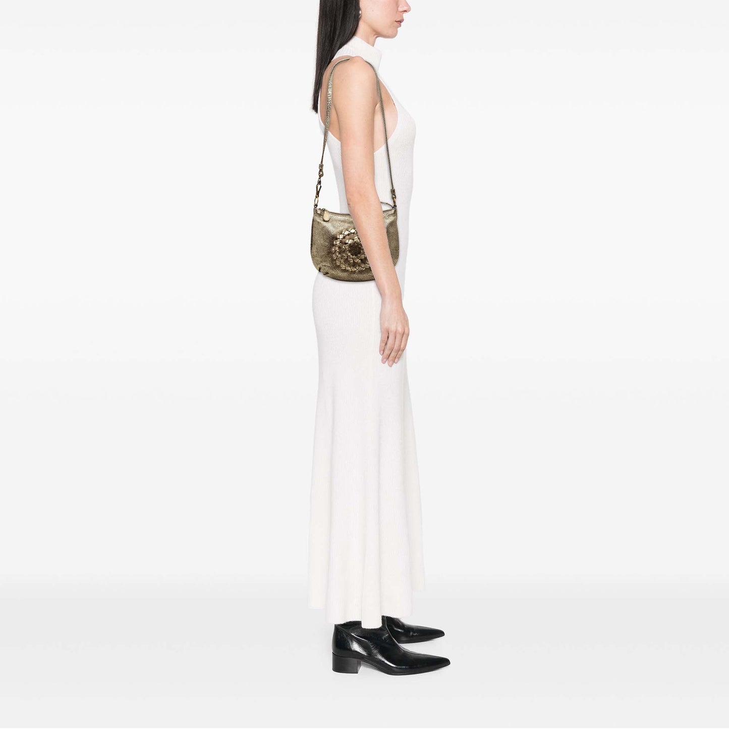 Bottega Veneta Metallic Intrecciato Trimmed Cervo Deerskin Illusion Shoulder Bag