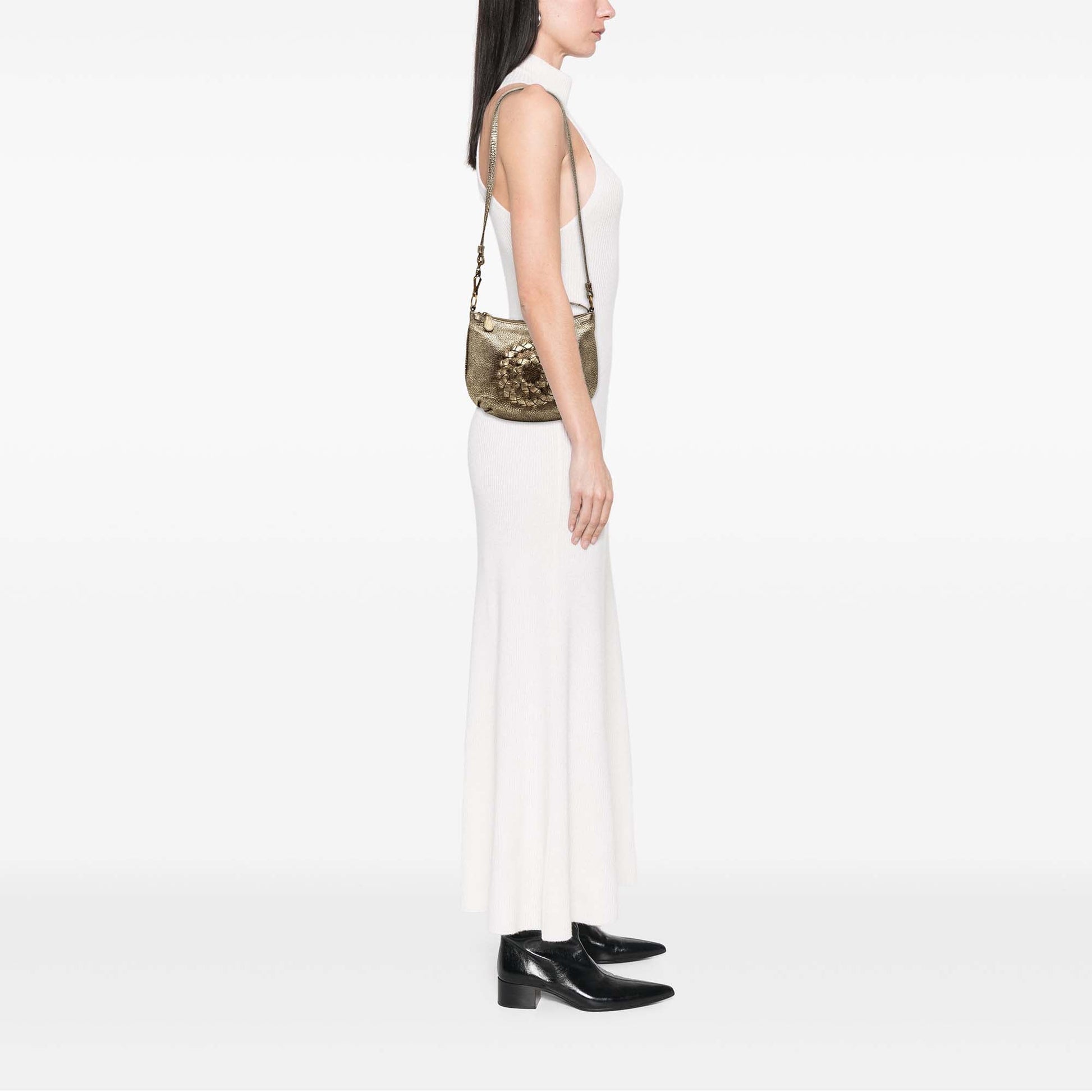 Bottega Veneta Metallic Intrecciato Trimmed Cervo Deerskin Illusion Shoulder Bag