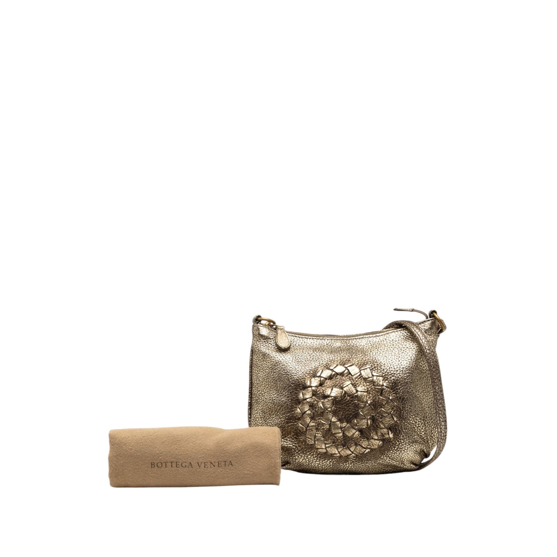 Bottega Veneta Metallic Intrecciato Trimmed Cervo Deerskin Illusion Shoulder Bag
