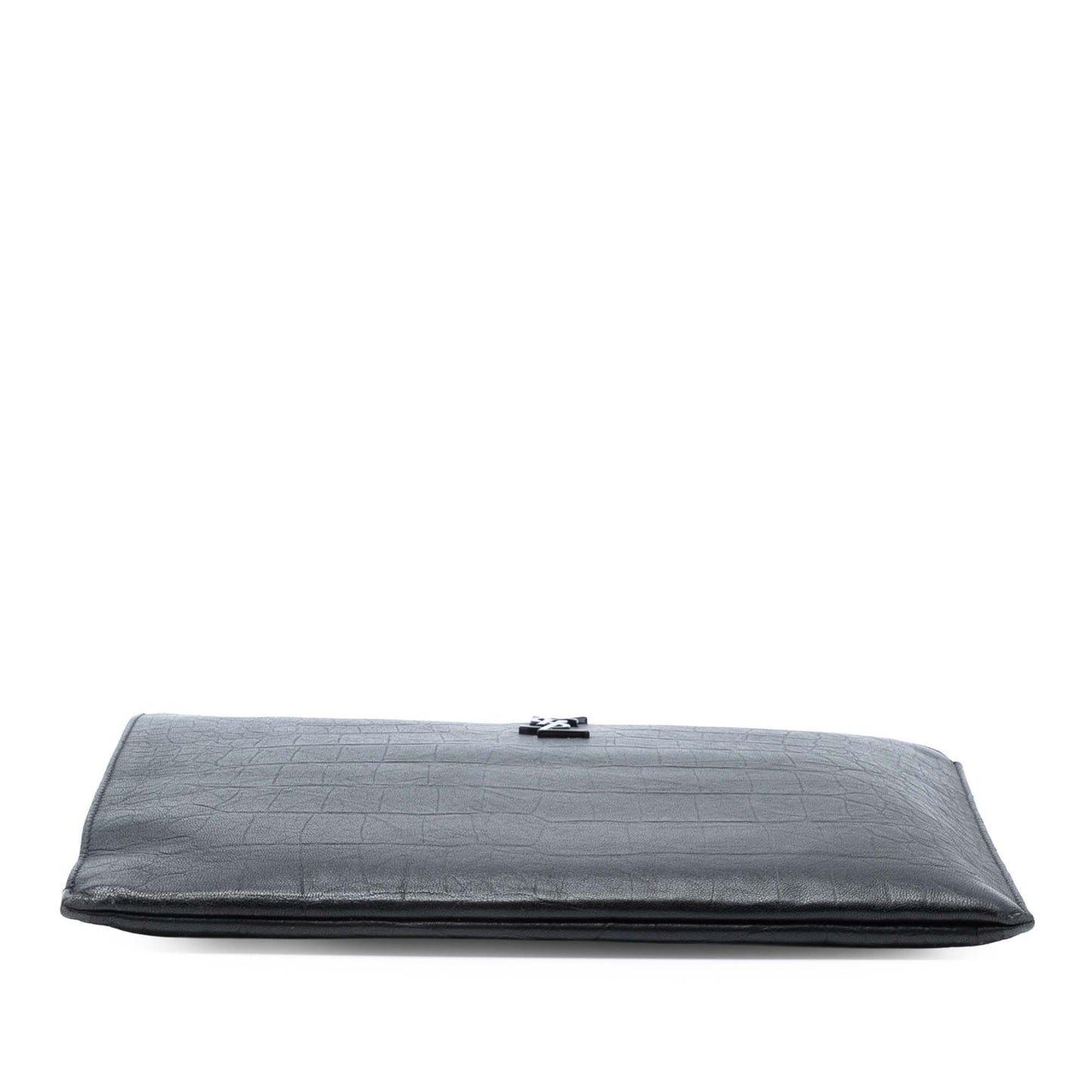 Saint Laurent Croc Embossed Leather Monogram Zip Pouch