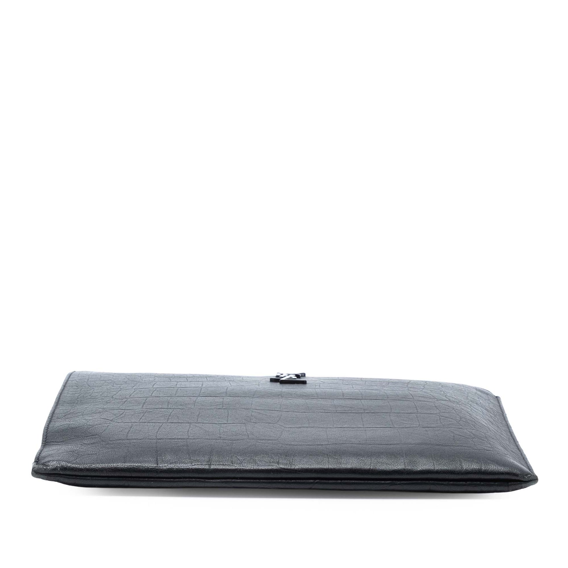 Saint Laurent Croc Embossed Leather Monogram Zip Pouch