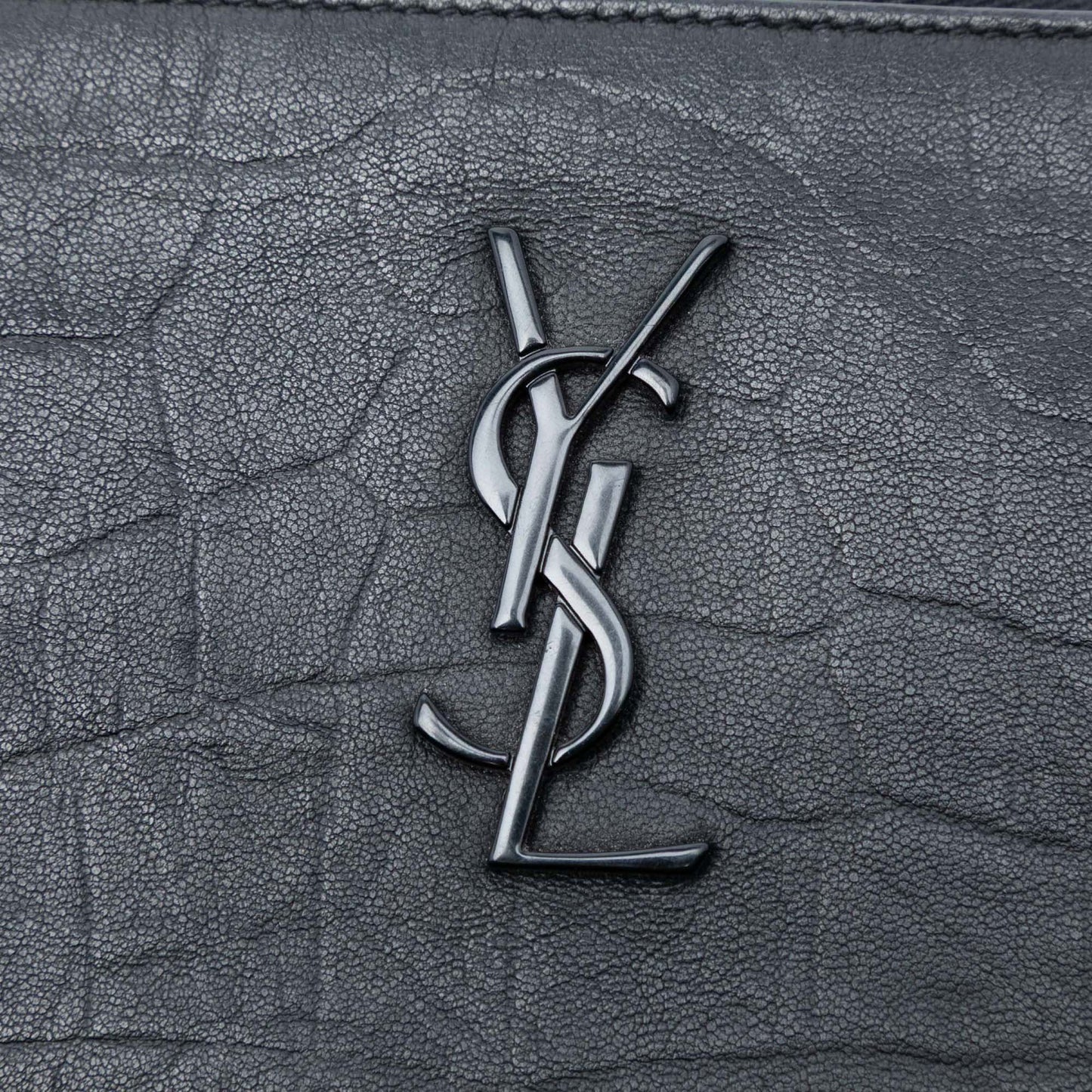 Saint Laurent Croc Embossed Leather Monogram Zip Pouch