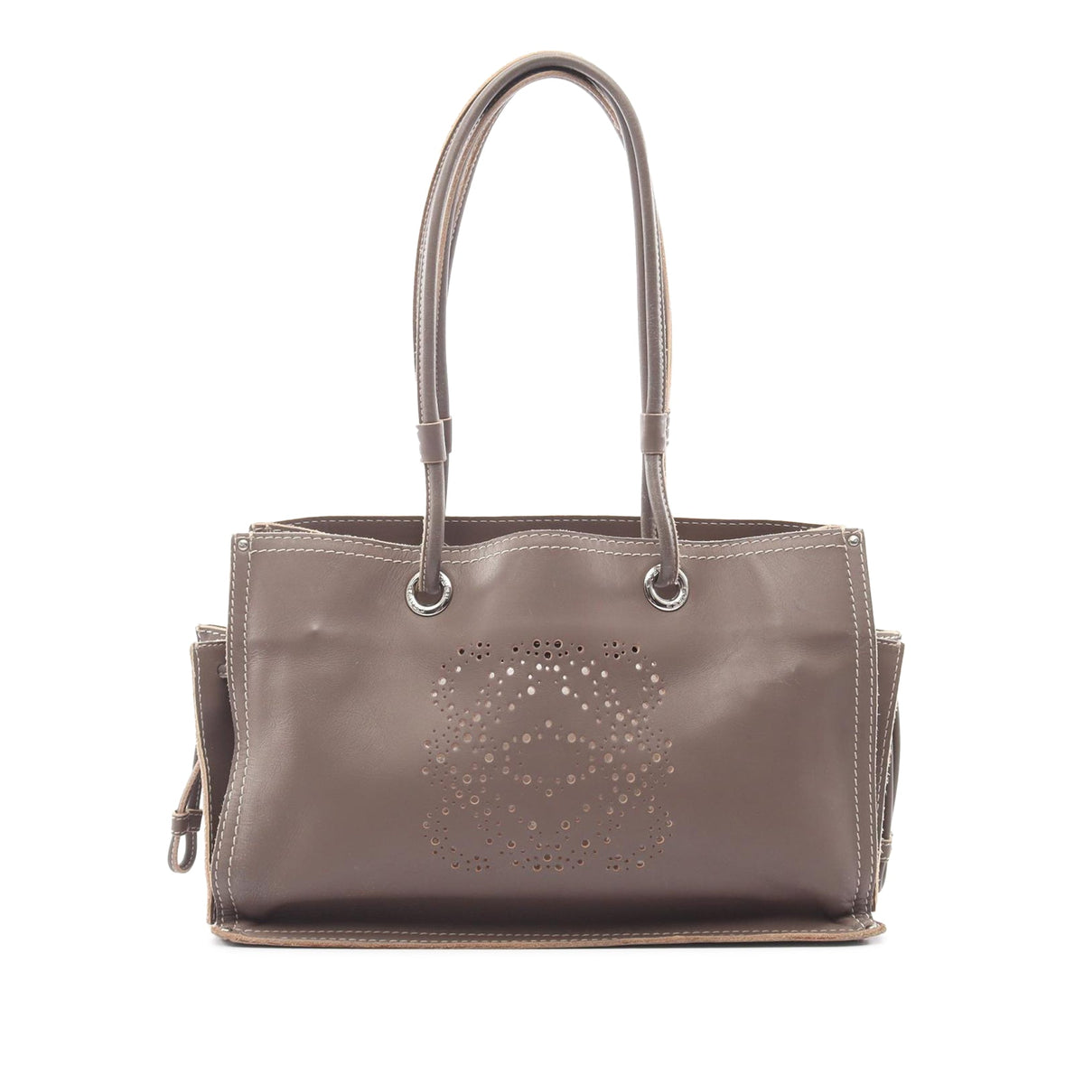 LOEWE Leather Perforated Anagram Tote — Beige