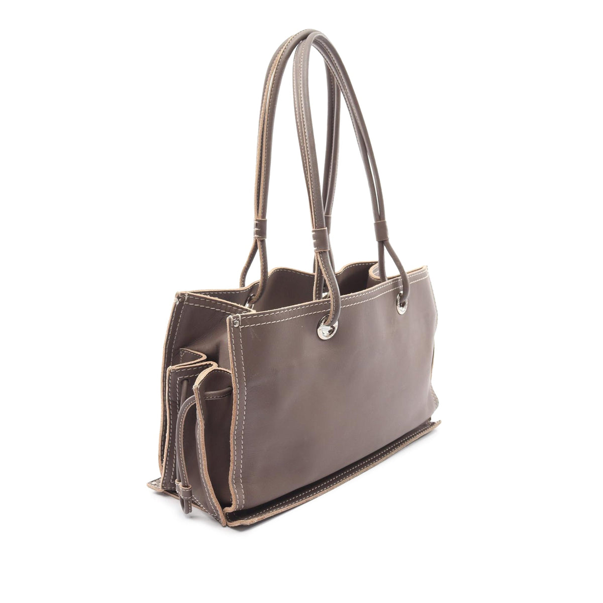 LOEWE Leather Perforated Anagram Tote — Beige
