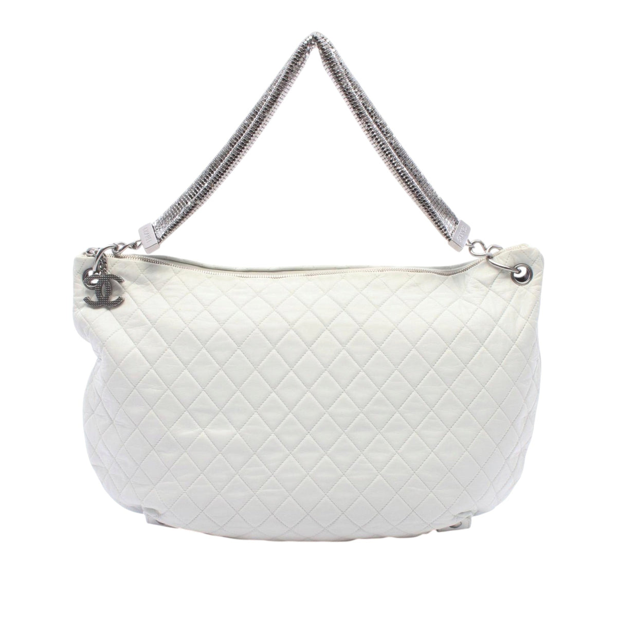 Chanel Large Quilted Lambskin Chain Mail Hobo — White