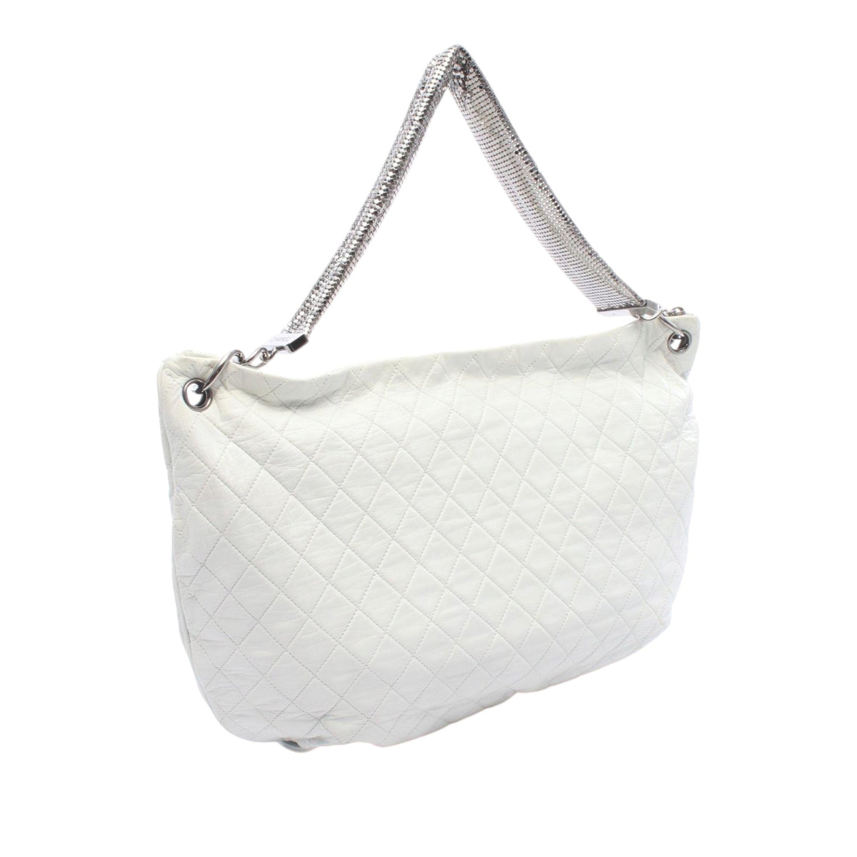 Chanel Large Quilted Lambskin Chain Mail Hobo — White