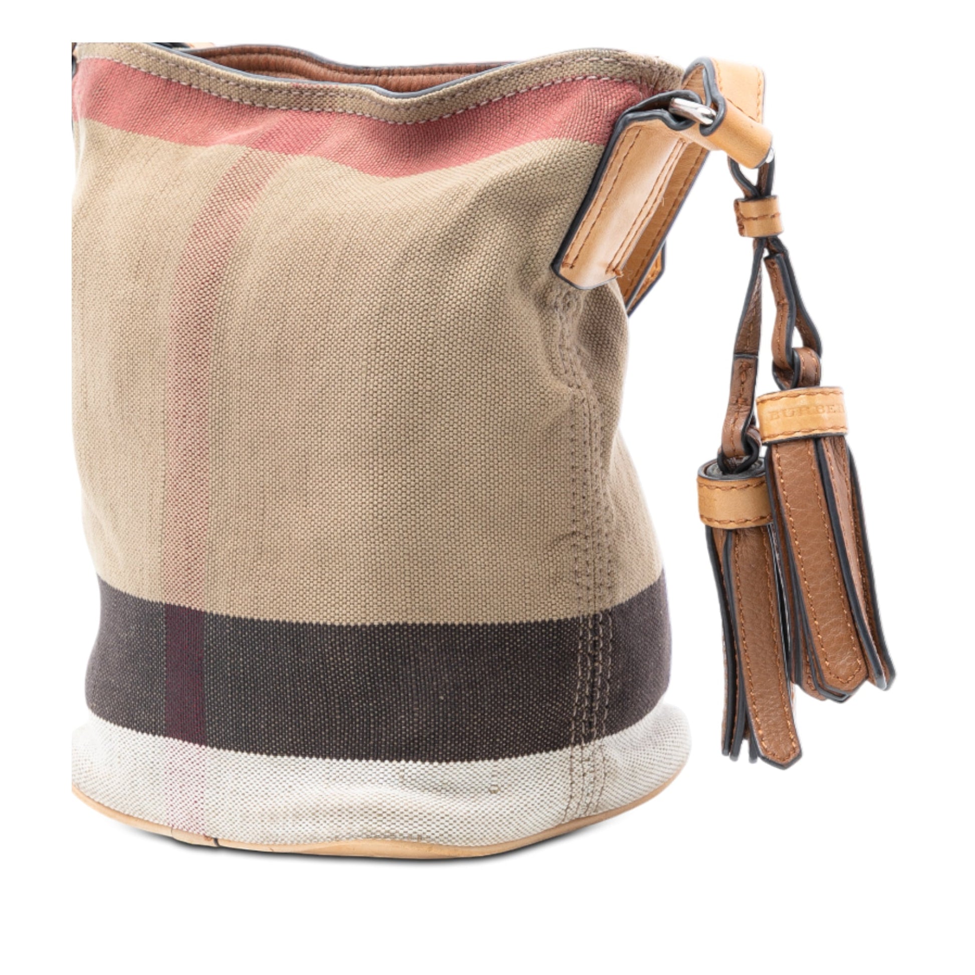 Burberry Mini Mega Check Canvas Ashby Tassel Bucket Bag