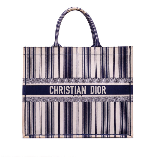 Dior Large Canvas Striped Book Tote