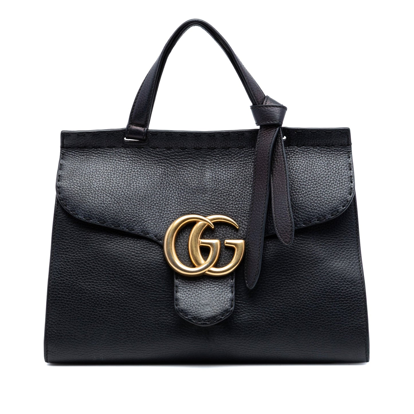 Gucci Small GG Marmont Grained Calfskin Top Handle Satchel
