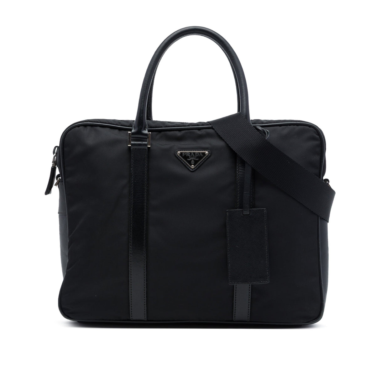 Prada Saffiano Trimmed Tessuto Business Bag