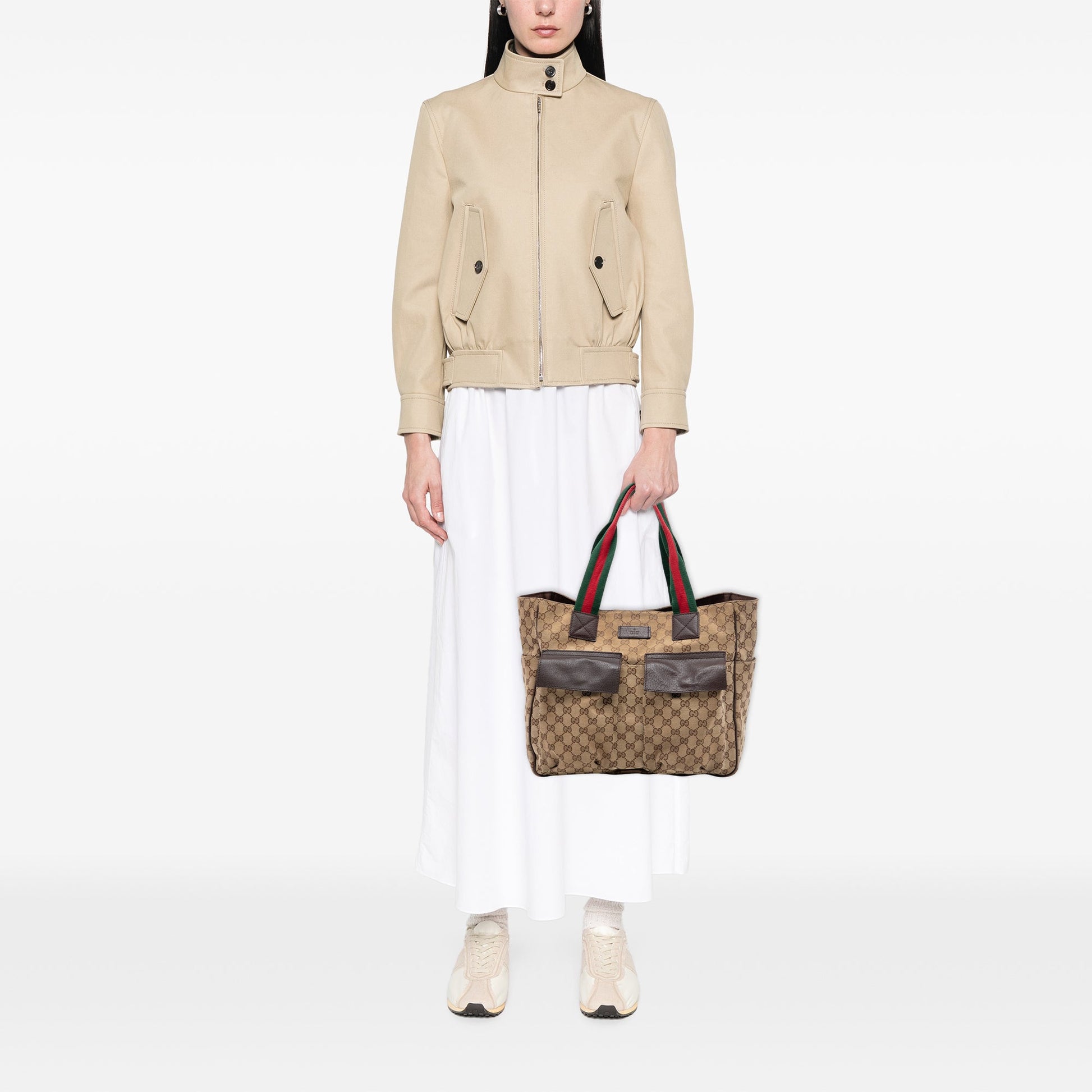 Gucci GG Canvas Web Double Pockets Tote