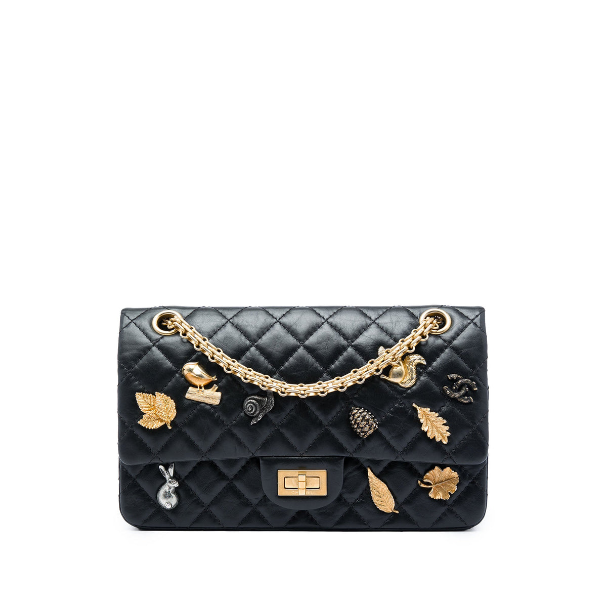 Chanel Quilted Aged Calfskin Reissue 2.55 Lucky Charms Double Flap 225 — Black