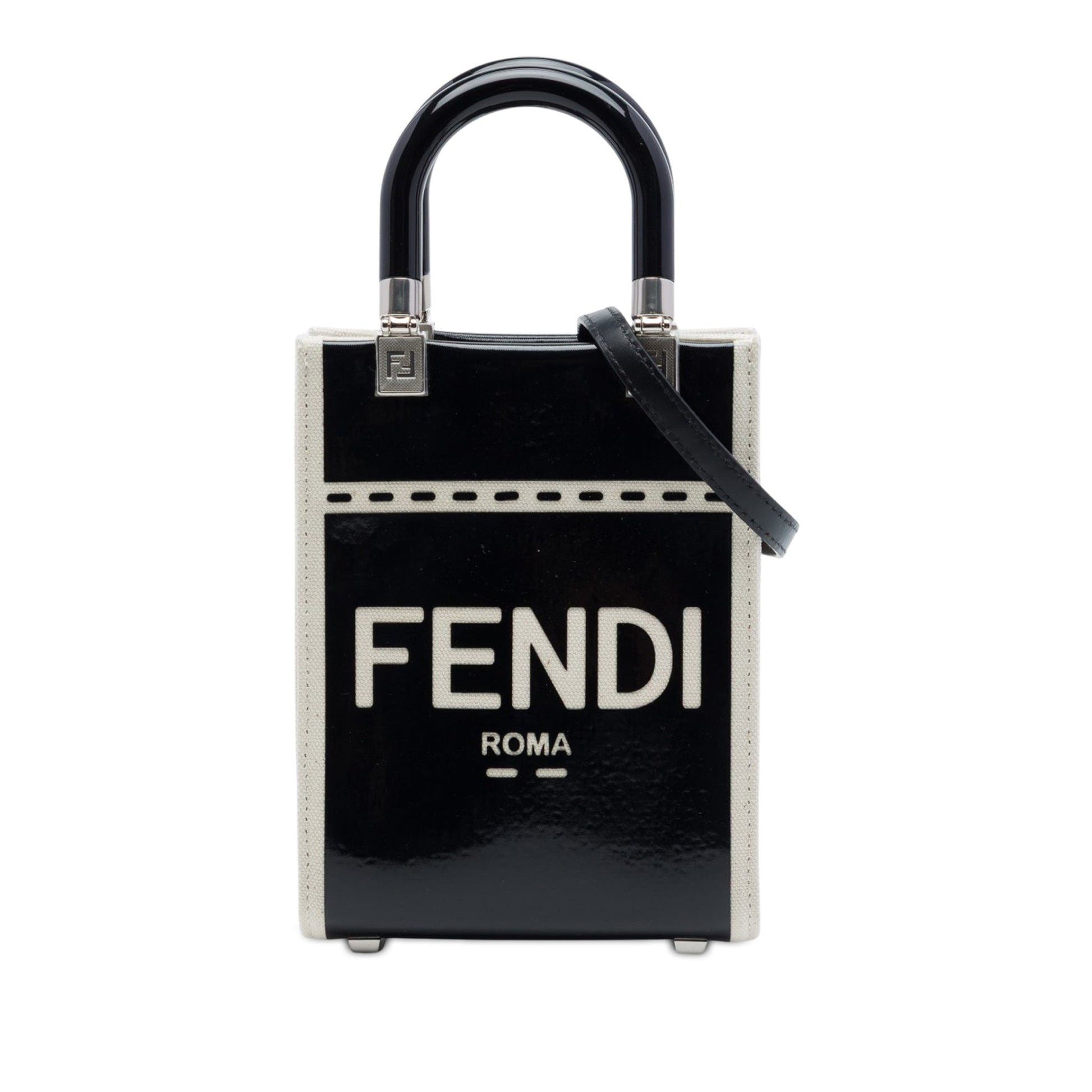 Fendi Mini Patent and Canvas Sunshine Shopper Tote