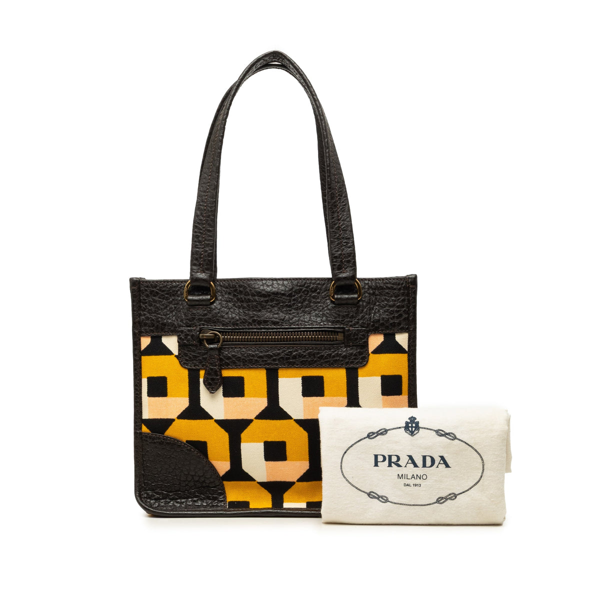 Prada Printed Canvas and Leather Tote