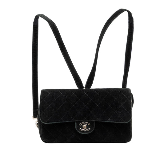 Chanel CC Quilted Velvet Flap Backpack