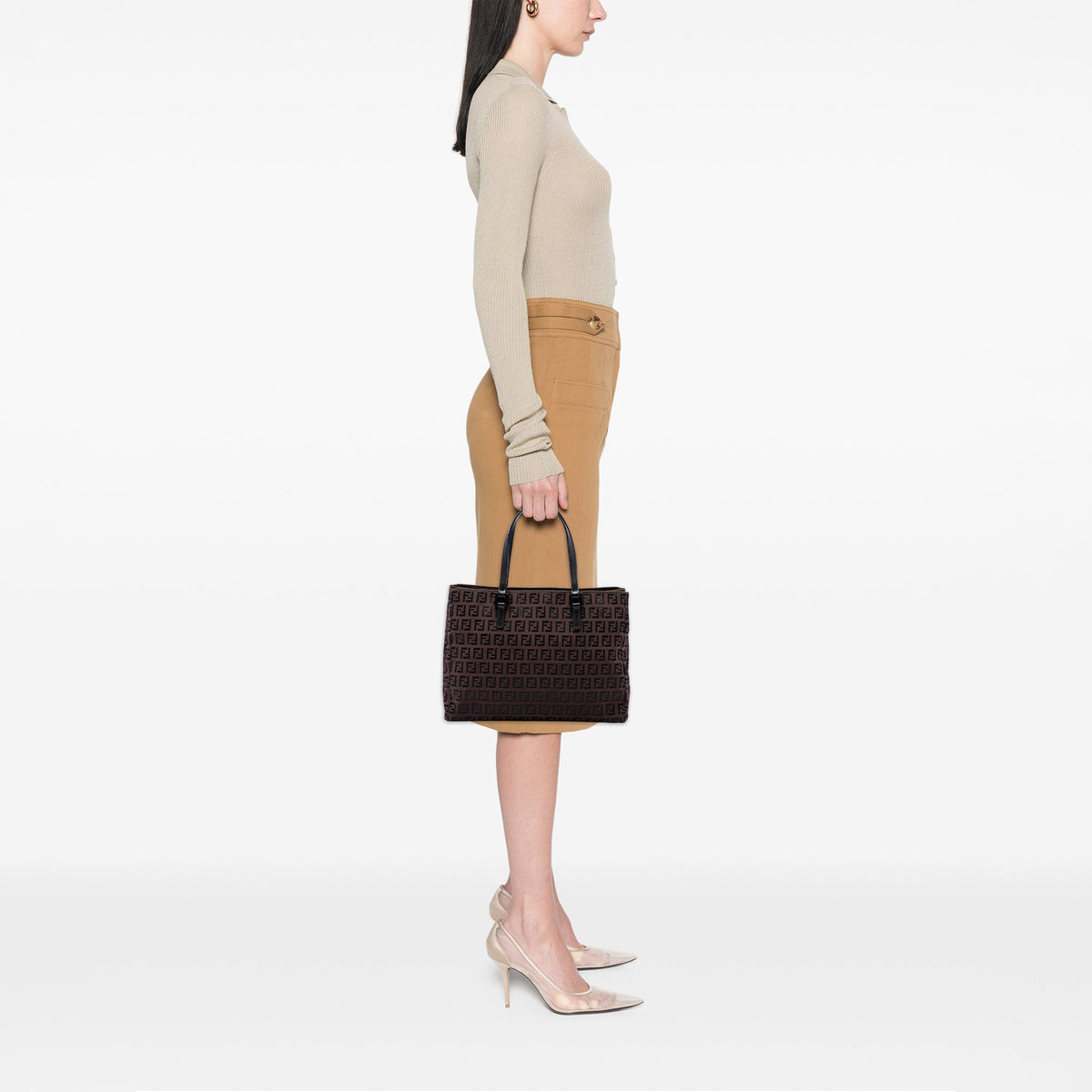 Fendi Zucchino Canvas Tote — Brown