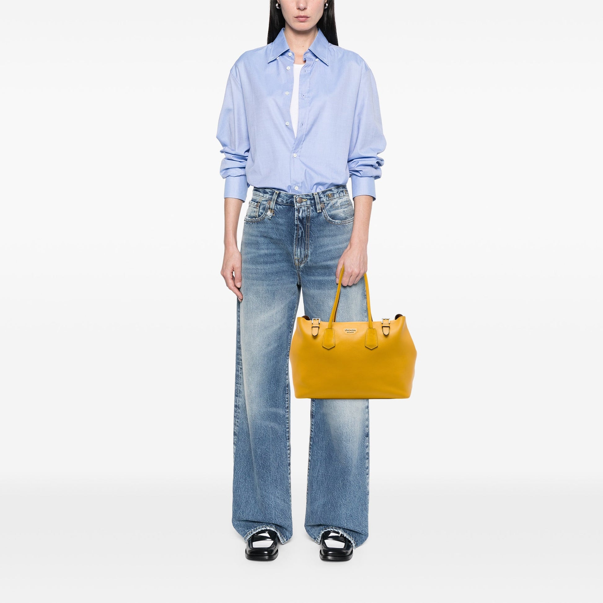 Prada City Calf Leather Buckle Tote