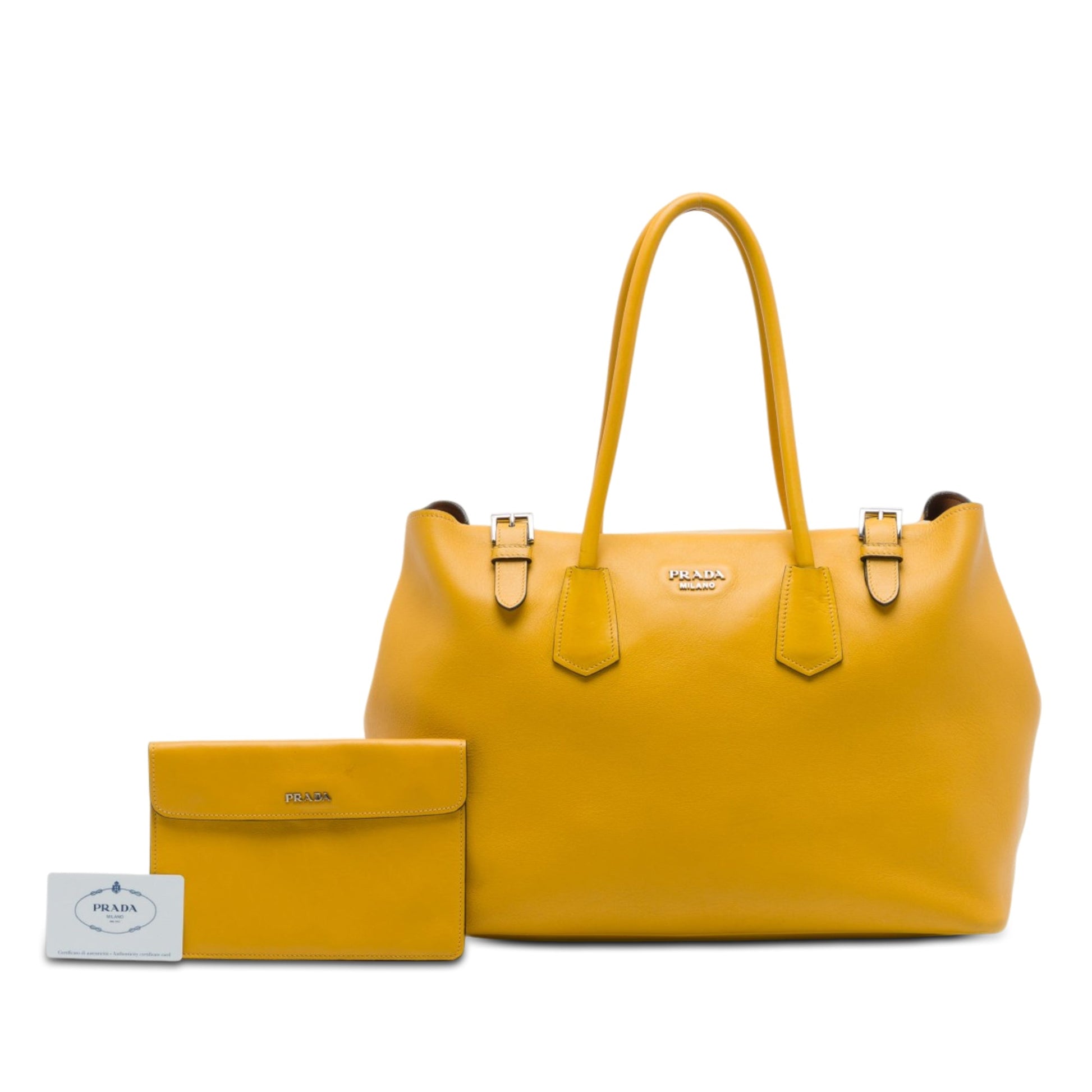 Prada City Calf Leather Buckle Tote