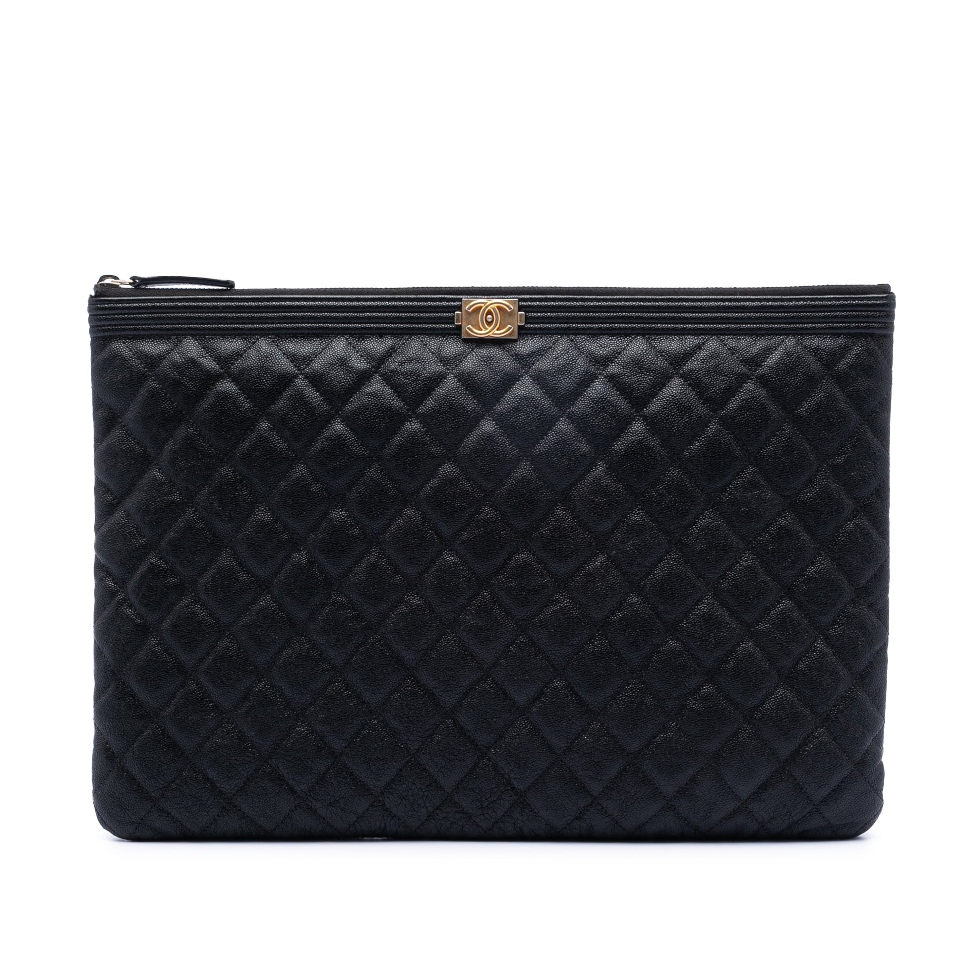 Chanel Large Quilted Caviar Boy O Case Clutch