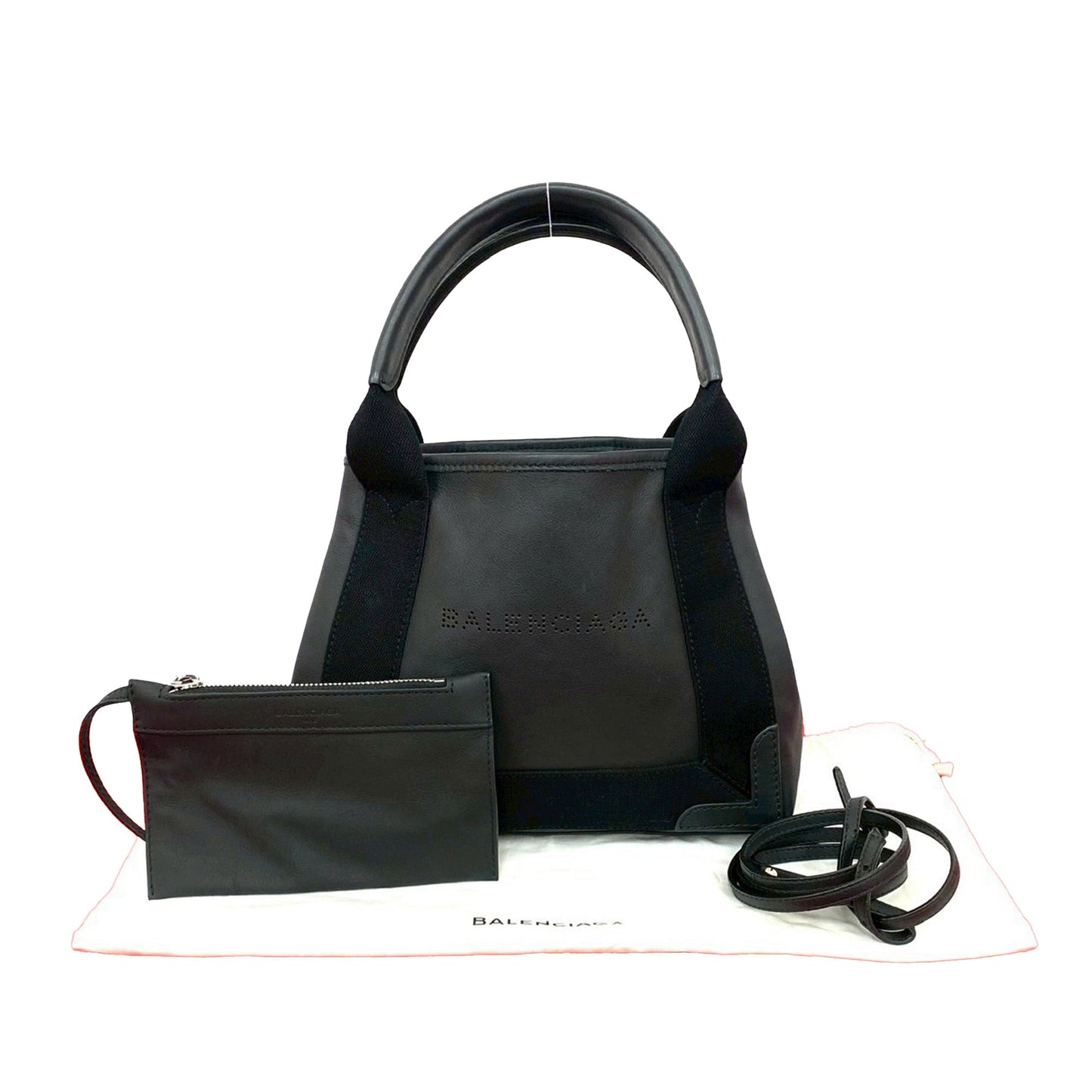 Balenciaga Calfskin Perforated Navy Cabas Tote XS