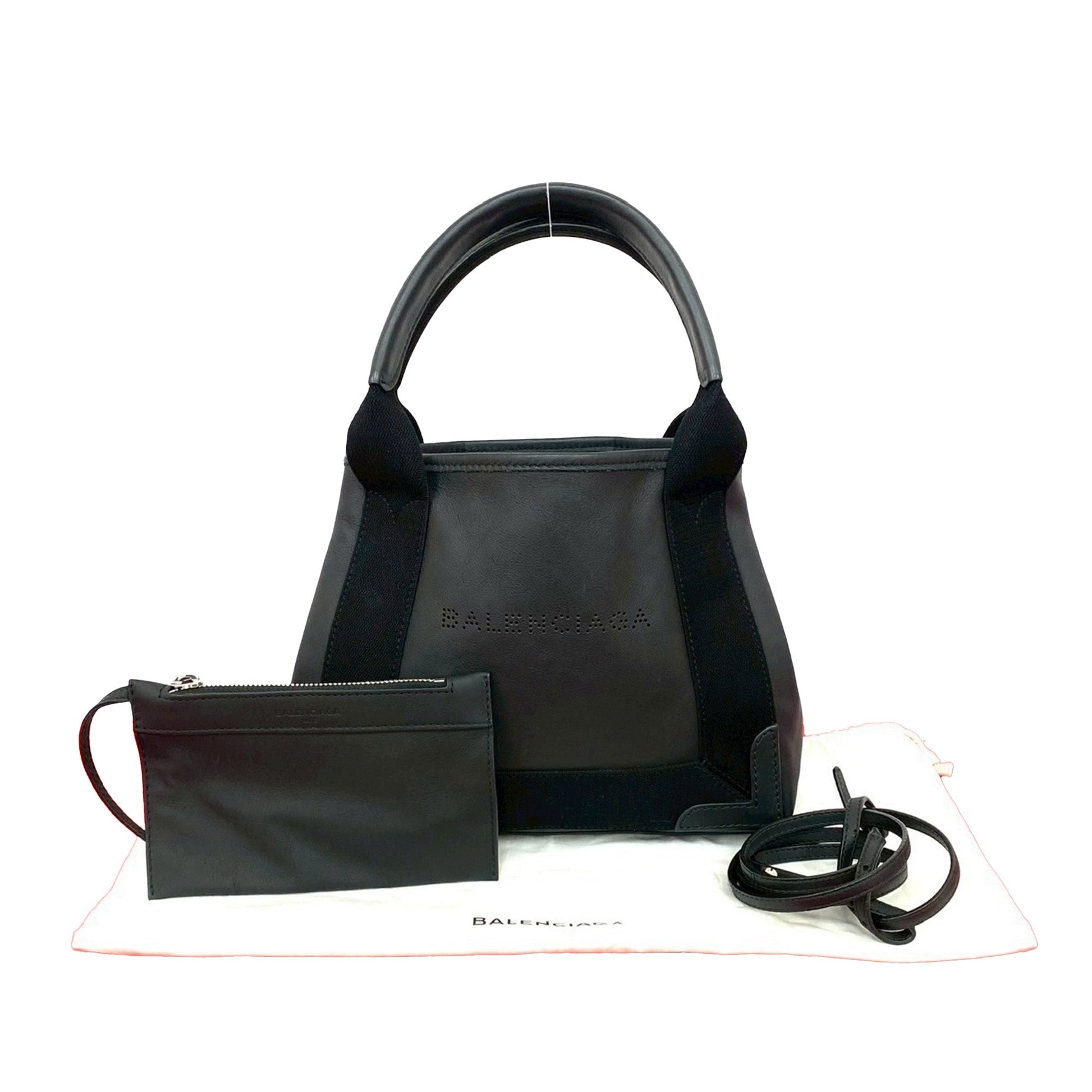 Balenciaga Calfskin Perforated Navy Cabas Tote XS