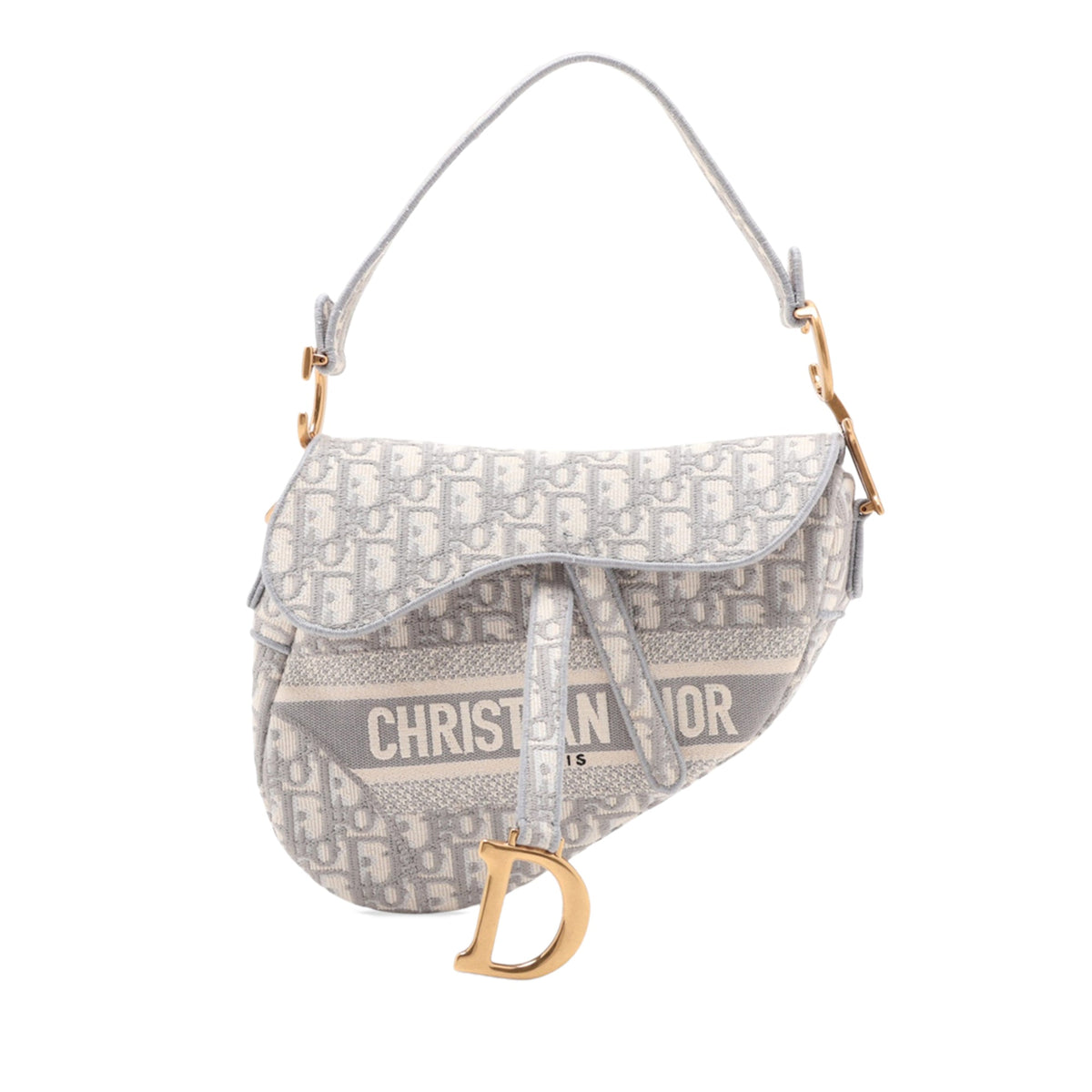 Dior Oblique Embroidered Canvas Saddle Bag — Gray