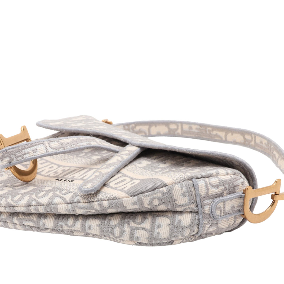 Dior Oblique Embroidered Canvas Saddle Bag — Gray
