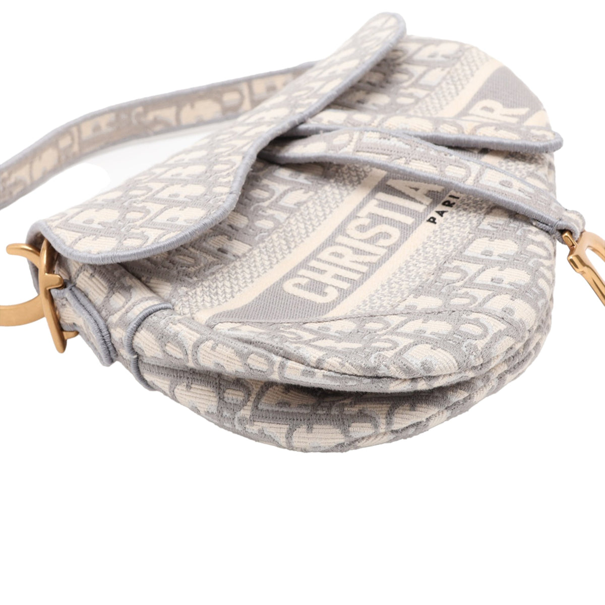 Dior Oblique Embroidered Canvas Saddle Bag — Gray
