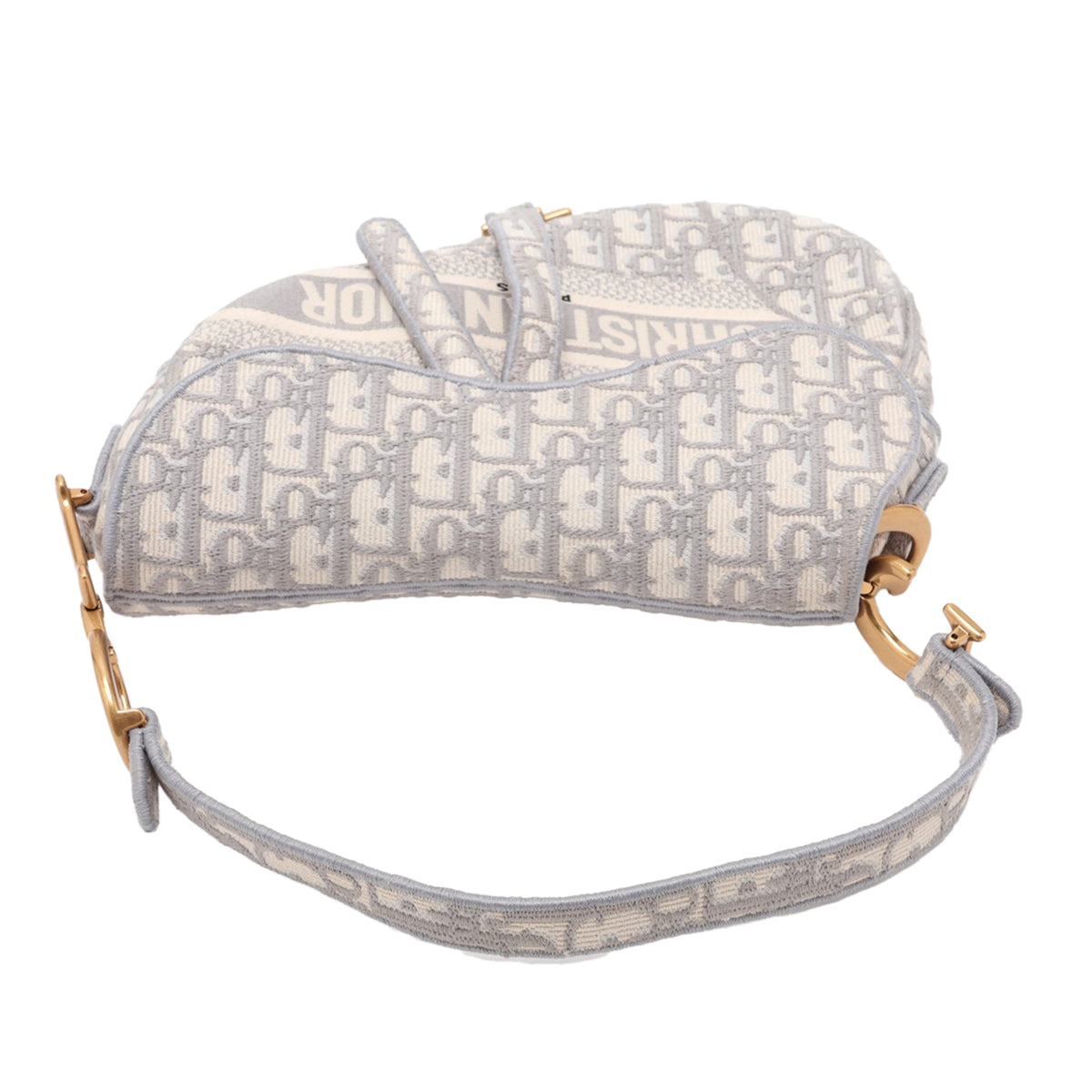 Dior Oblique Embroidered Canvas Saddle Bag — Gray