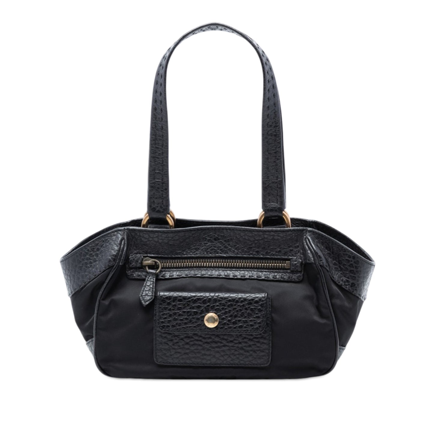 Leather Trimmed Tessuto Front Flap Pocket Shoulder Bag