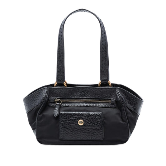 Leather Trimmed Tessuto Front Flap Pocket Shoulder Bag