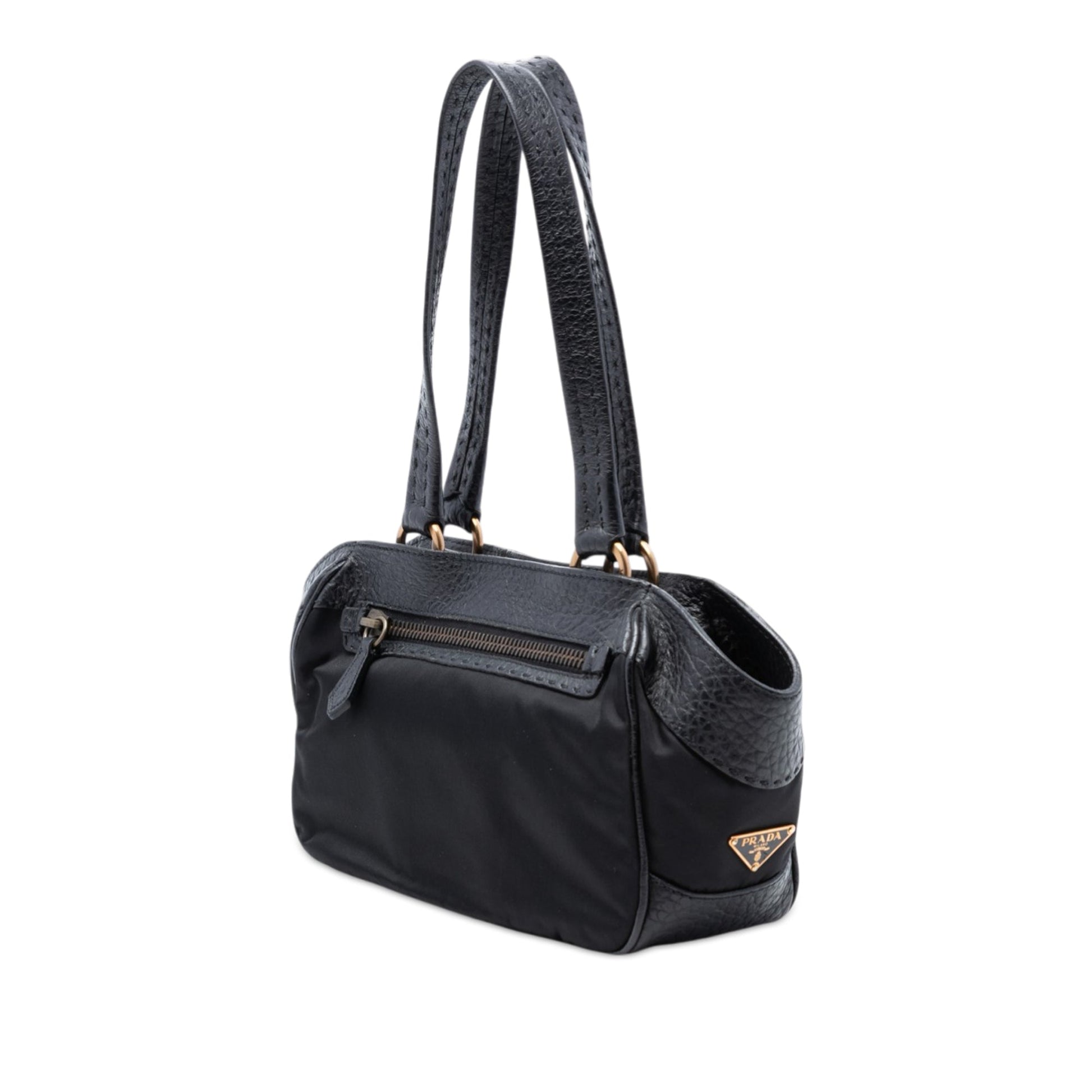 Leather Trimmed Tessuto Front Flap Pocket Shoulder Bag