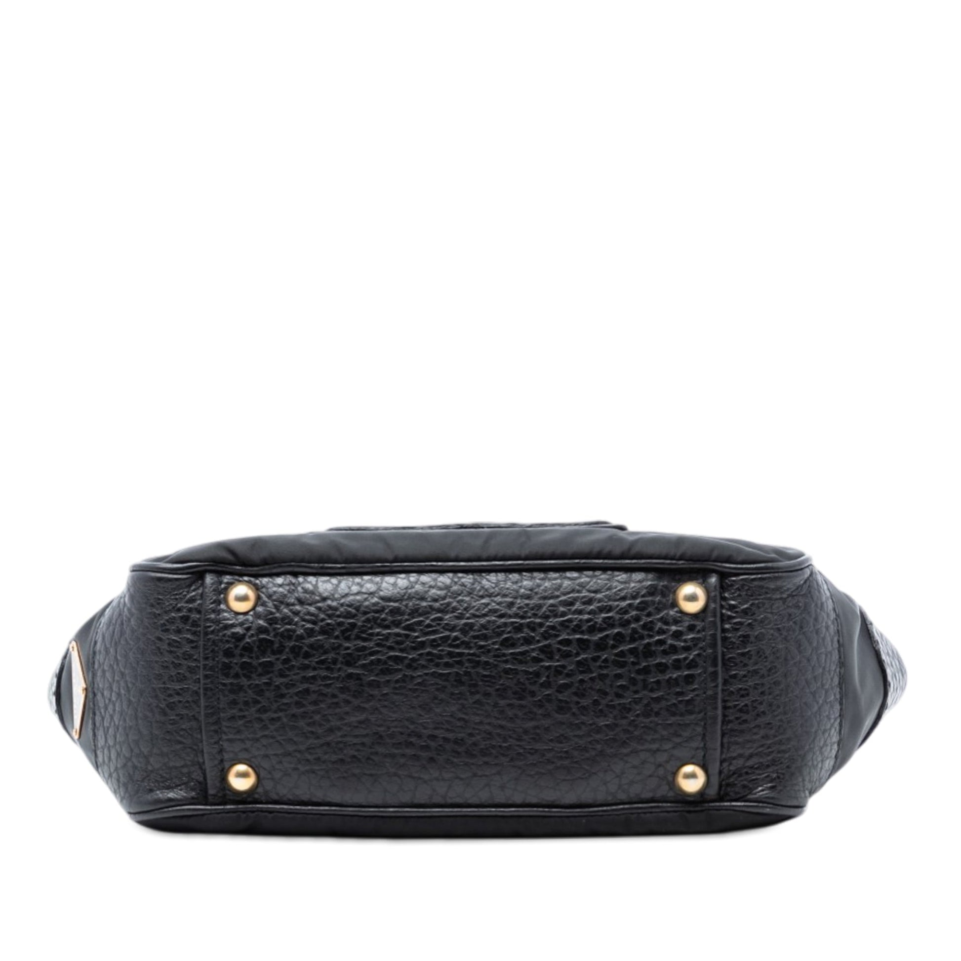 Leather Trimmed Tessuto Front Flap Pocket Shoulder Bag