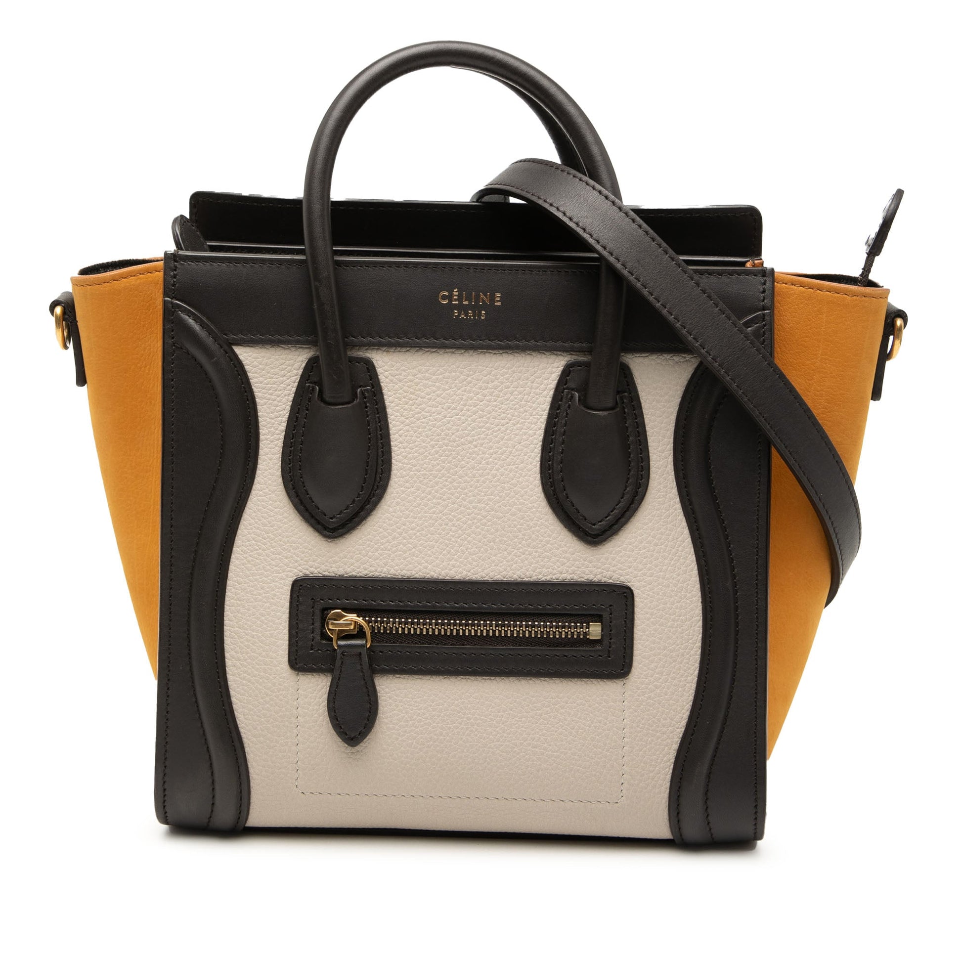 Celine Nano Tricolor Nubuck and Drummed Calfskin Luggage Tote