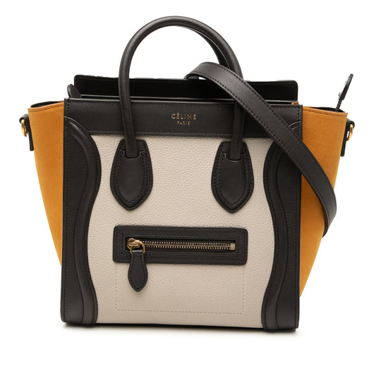 Celine Nano Tricolor Nubuck and Drummed Calfskin Luggage Tote