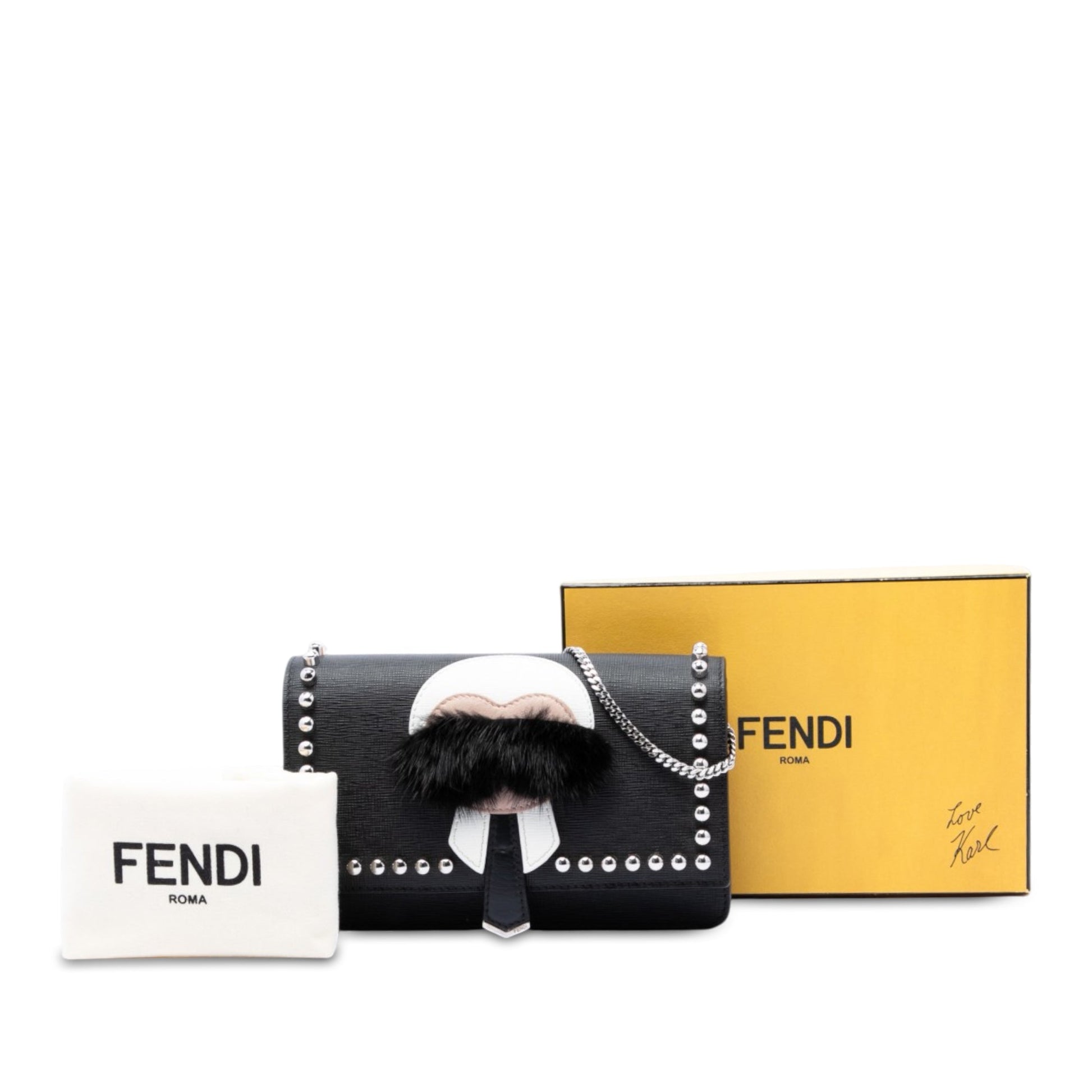 Fendi Studded Leather Karlito Wallet on Chain