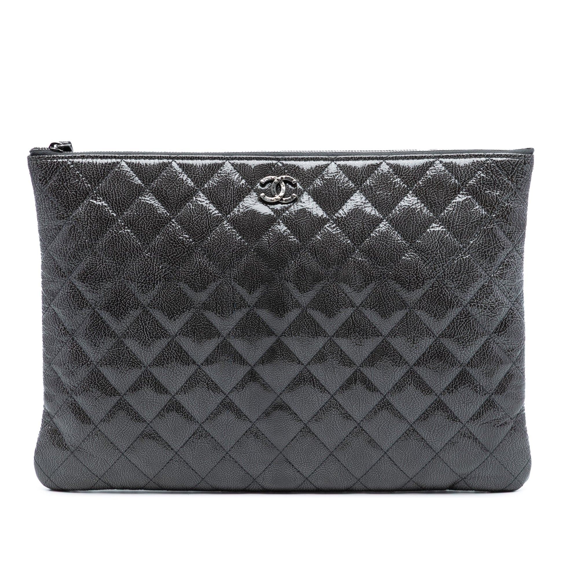 Chanel Large Quilted Iridescent Patent O Case Clutch
