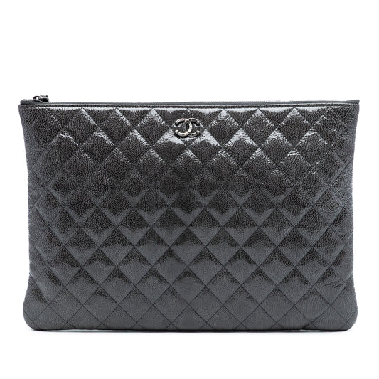 Chanel Large Quilted Iridescent Patent O Case Clutch