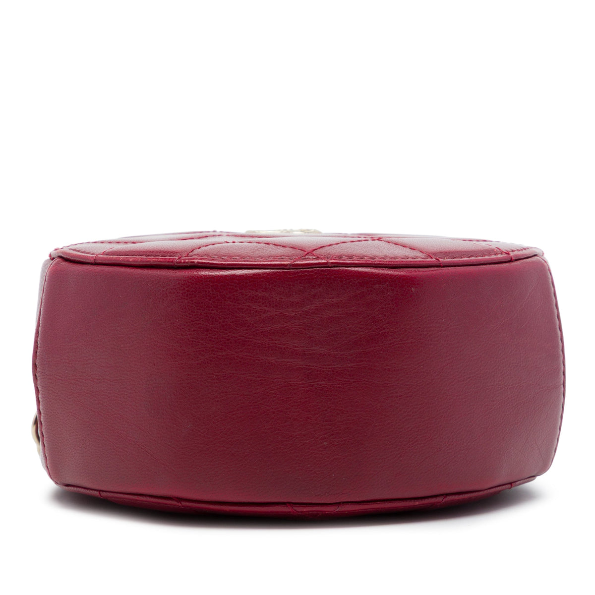 Chanel CC Quilted Lambskin Round Clutch with Chain — Red
