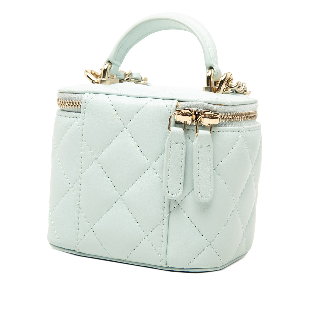 Chanel Mini CC Quilted Lambskin Top Handle Vanity Case With Chain — Blue