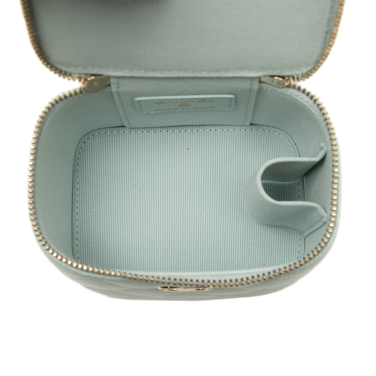 Chanel Mini CC Quilted Lambskin Top Handle Vanity Case With Chain — Blue