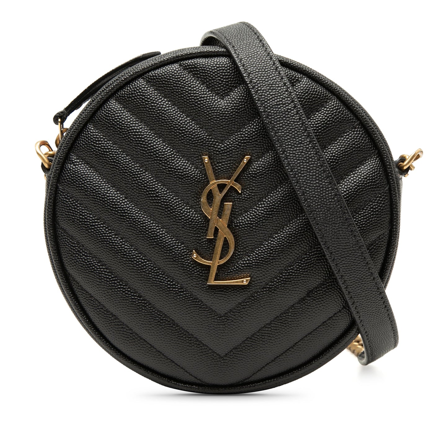 Saint Laurent Grain De Poudre Chevron Round Vinyle Camera Bag