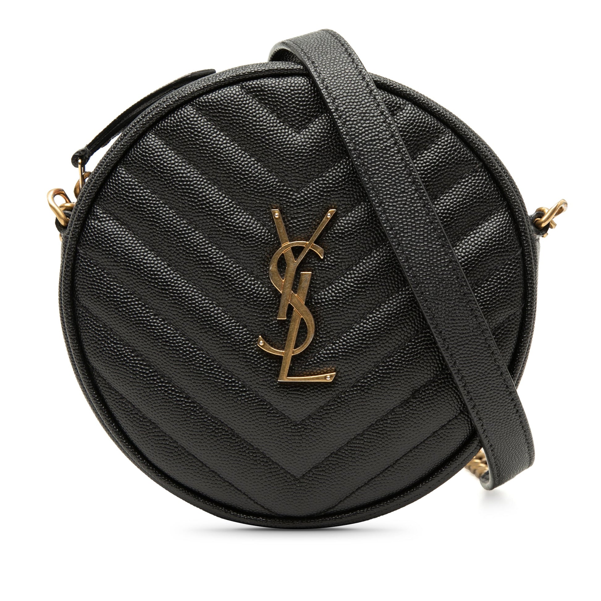 Saint Laurent Grain De Poudre Chevron Round Vinyle Camera Bag