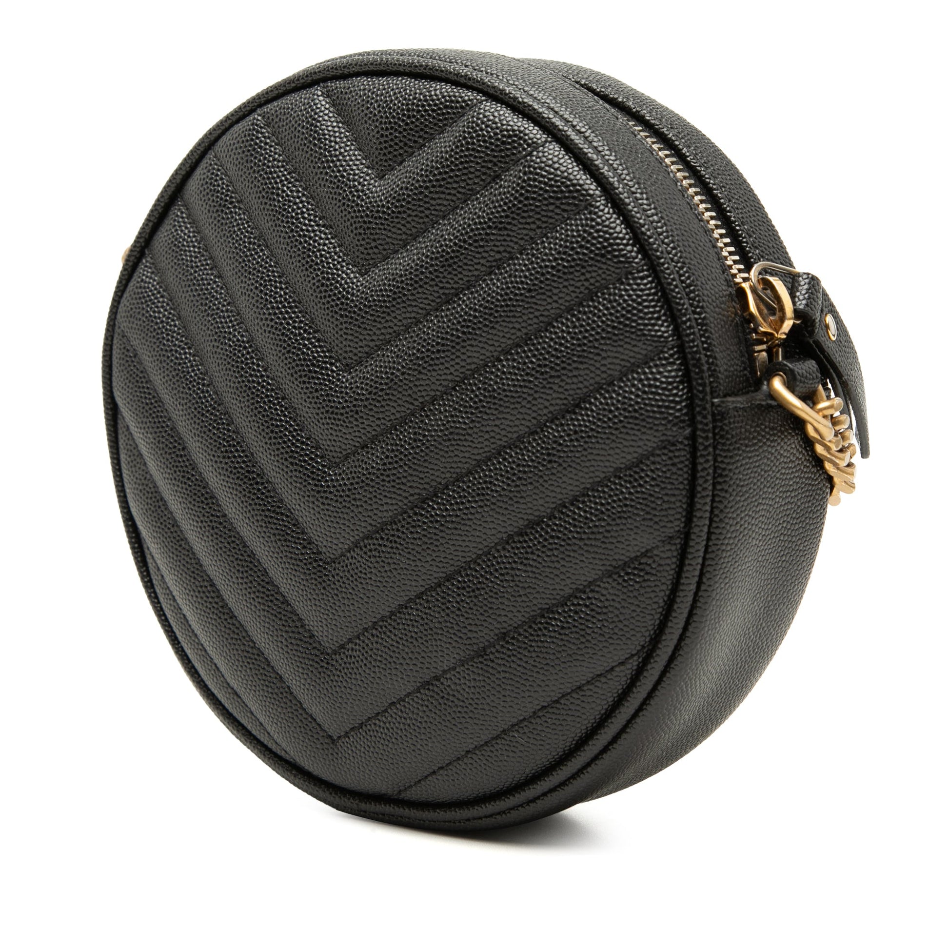 Saint Laurent Grain De Poudre Chevron Round Vinyle Camera Bag