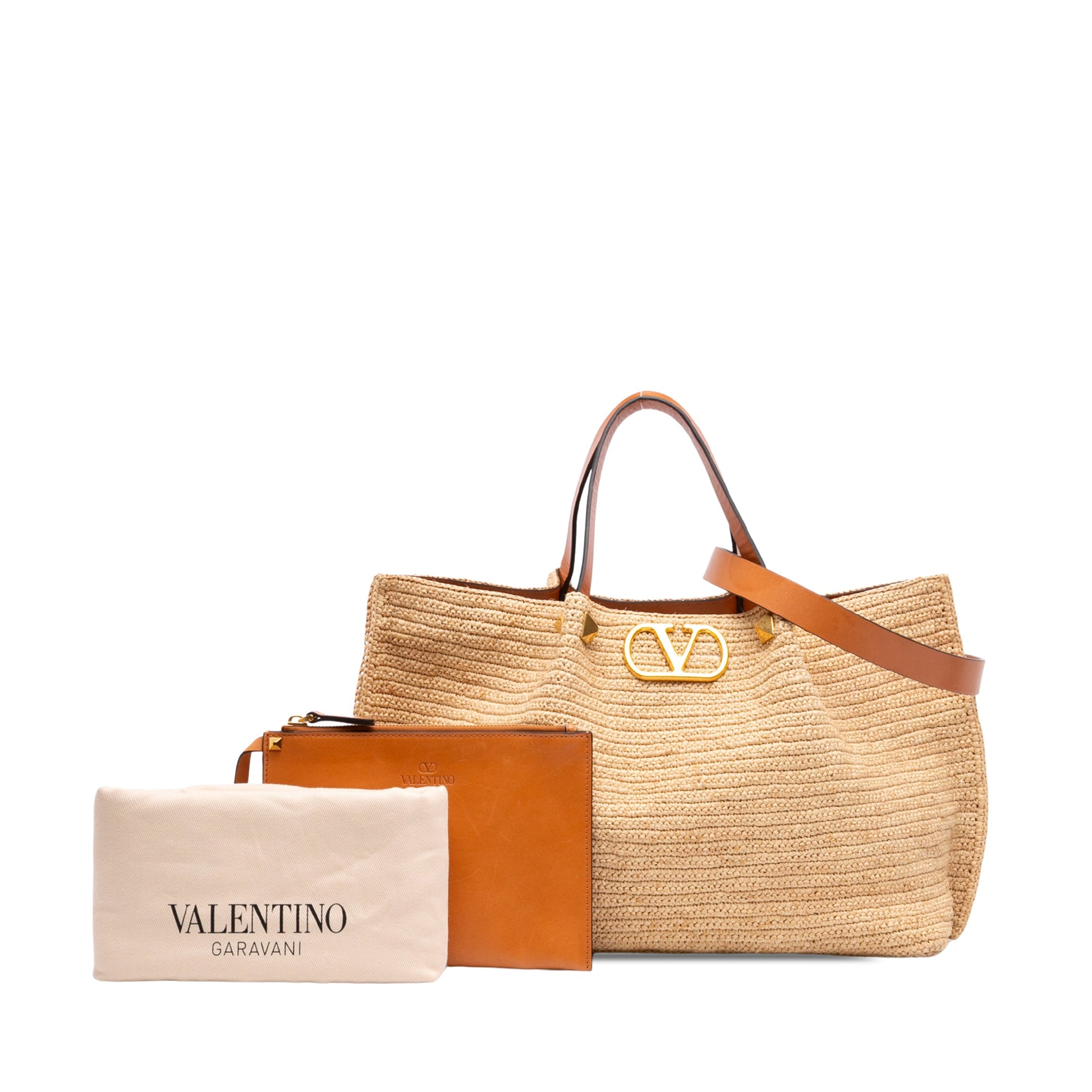 Valentino Medium Raffia VLogo Tote