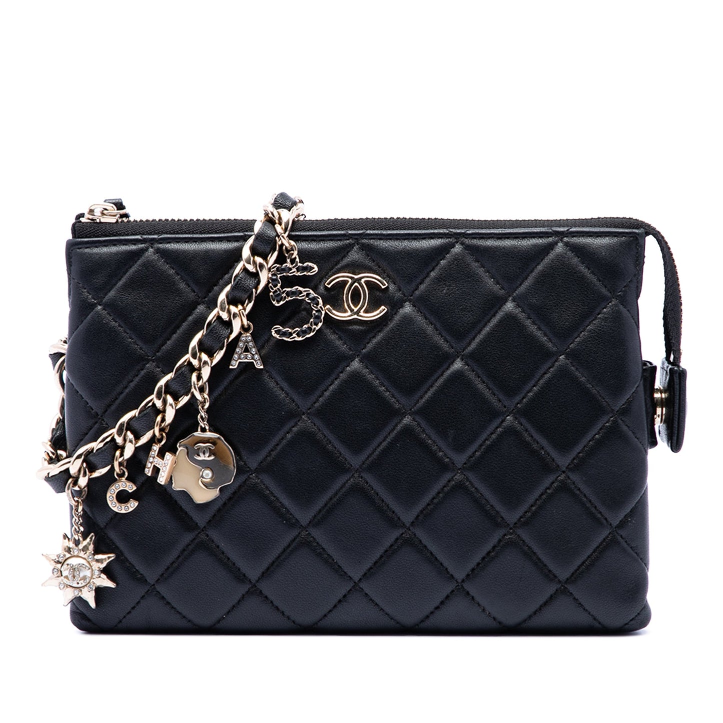 Chanel CC Quilted Lambskin Coco Charms Chain Wristlet Pouch