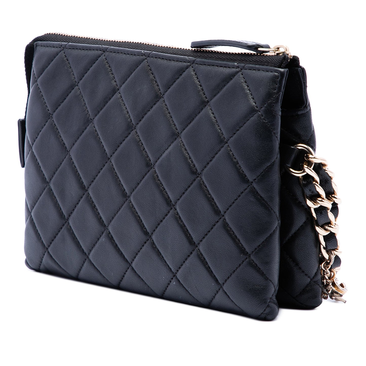 Chanel CC Quilted Lambskin Coco Charms Chain Wristlet Pouch