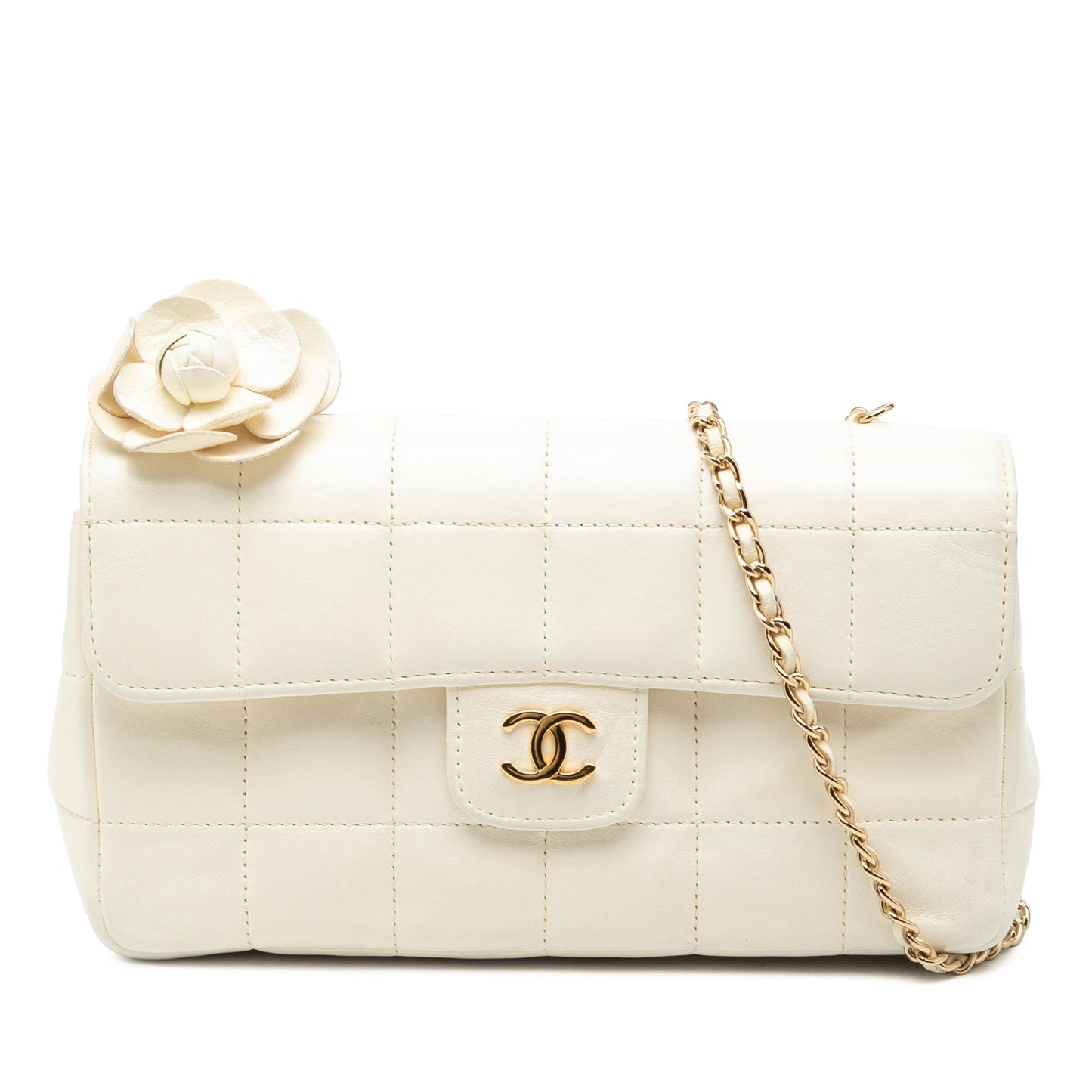 Chanel Mini Lambskin Chocolate Bar Camellia Flap