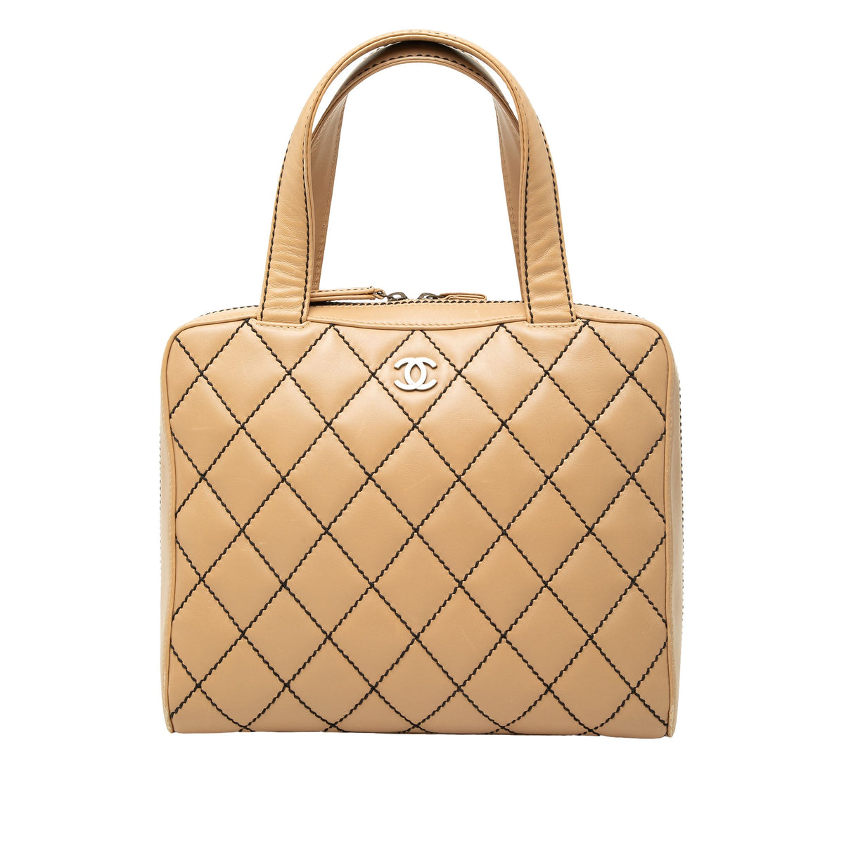 Chanel CC Lambskin Wild Stitch Handbag — Beige